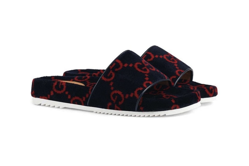 Gucci Monogram Sideline Slides Release Buy Red Black Terry Cloth