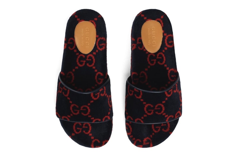 Gucci Monogram Sideline Slides Release Buy Red Black Terry Cloth