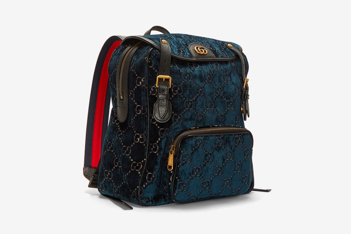 Gucci Monogram Blue Velvet Backpack 
