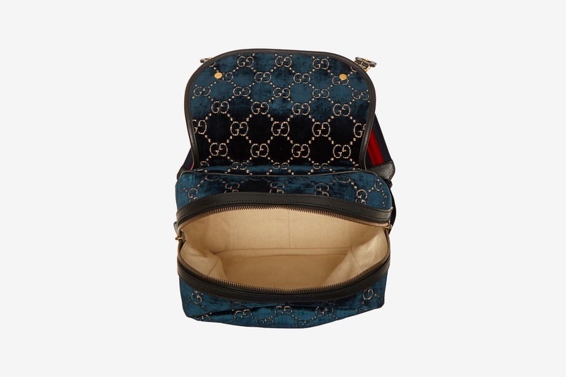 Gucci Monogram Blue Velvet Backpack Release bags leather gold hardware ln cc italian luxury italy