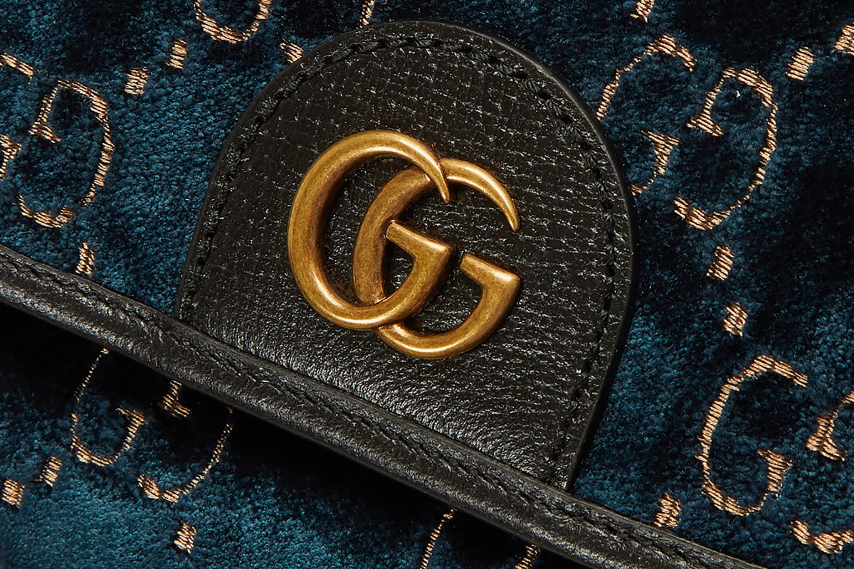 Gucci Monogram Blue Velvet Backpack Release bags leather gold hardware ln cc italian luxury italy