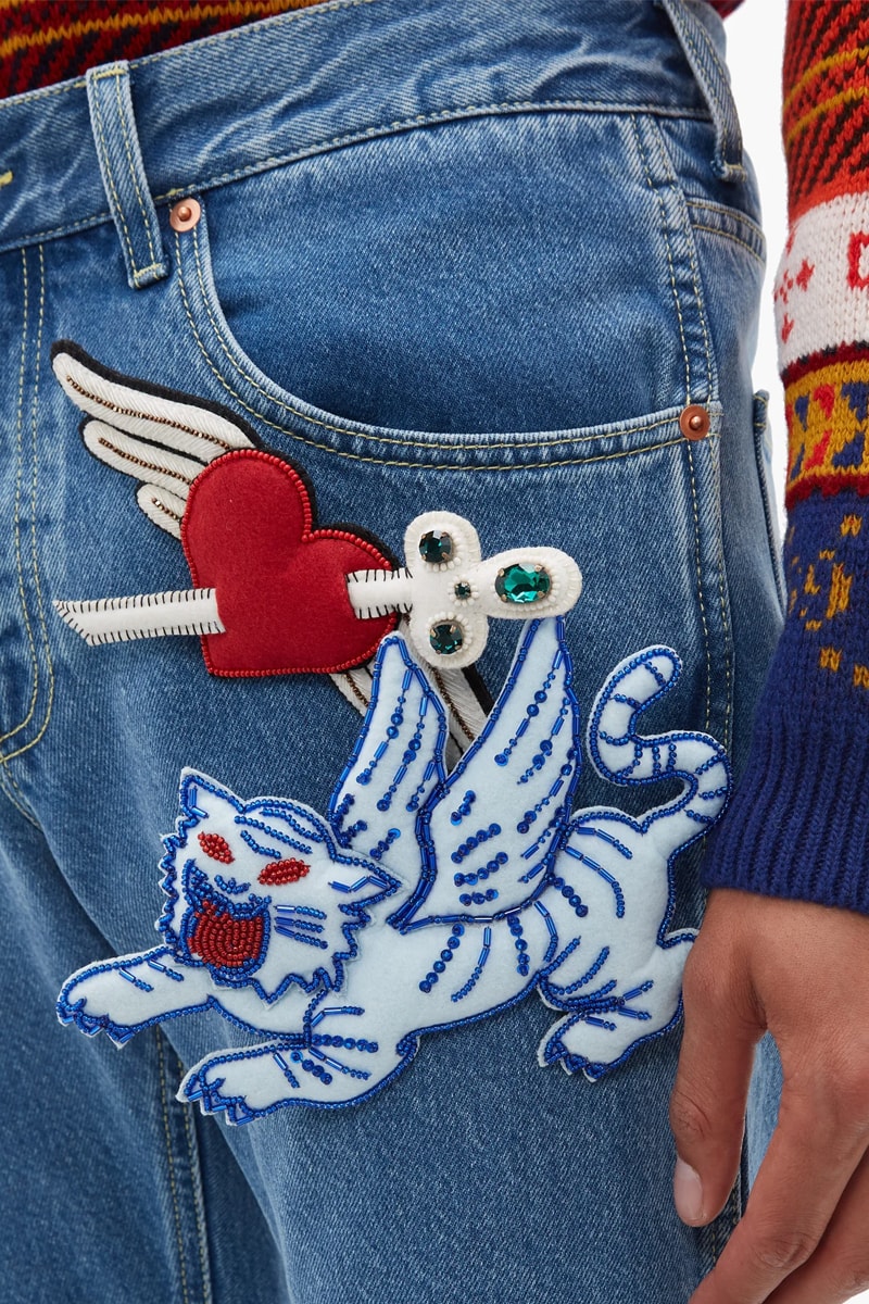 Gucci Padded-Appliqué Tapered Jeans Release Blue heart Lion Cupid arrow padded