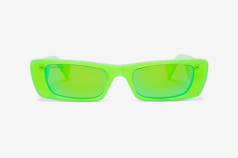 Gucci Rectangle Acetate Pre-Fall Winter 19 Release Pearlescent Neon Grey Green