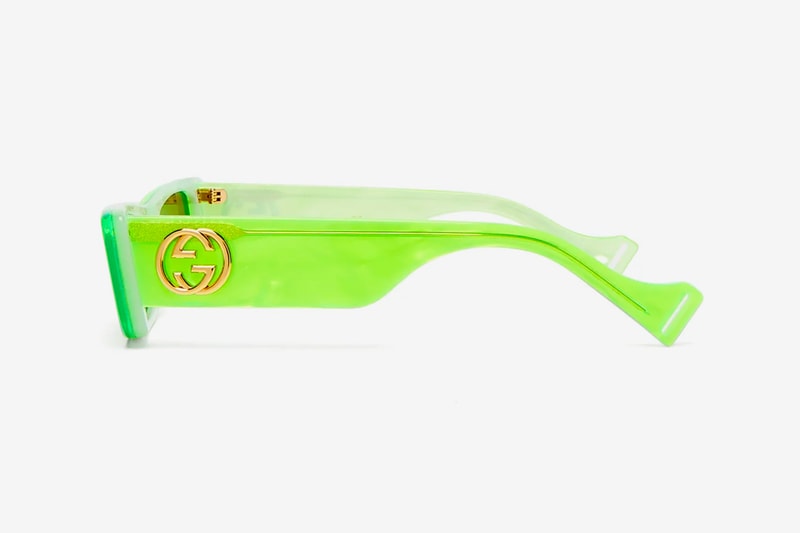 Gucci Rectangle Acetate Pre-Fall Winter 19 Release Pearlescent Neon Grey Green