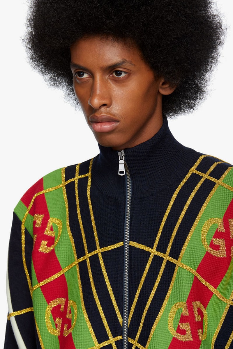 Gucci Black GG Star Sweater Navy & White Jacquard Zip-Up Sweater Long Sleeve Knit Rib Mock Neck Jacquard GG Logos Alessandro Michele Fall Winter 2019 FW19 