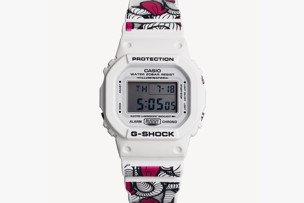 INSA x Casio G-Shock DW-5600MW-7INSA Watch Timepiece Collaboration Protection Water Resistance Illuminator White Pink Black Floral Pattern Design G-CREATIVE Campaign First Look Graffiti Fetish Anniversary 15 Years 