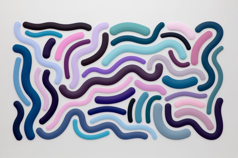 Josh Sperling Perrotin Tokyo Squiggles Composites Sculpture Installation Blue Red Green Purple Yellow Pink Brown Black 