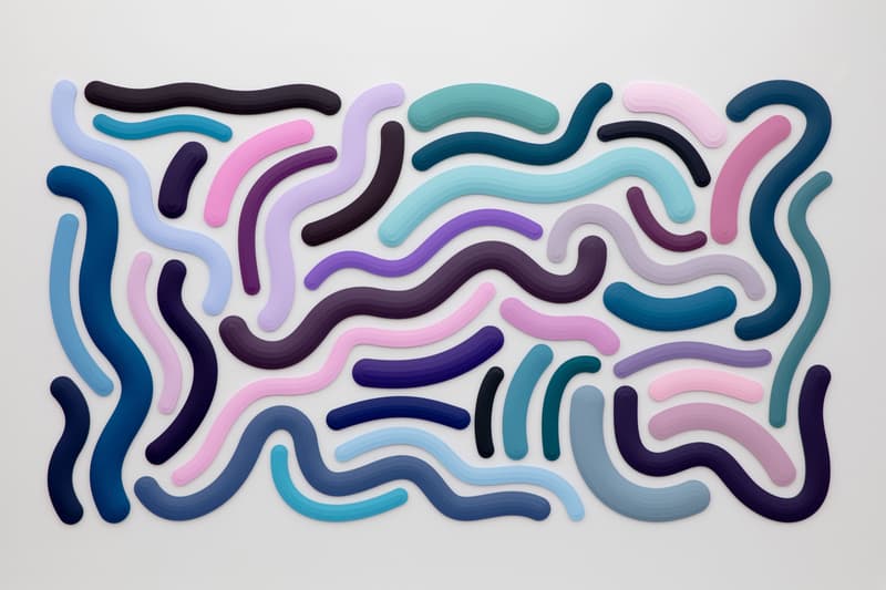 Josh Sperling Perrotin Tokyo Squiggles Composites Sculpture Installation Blue Red Green Purple Yellow Pink Brown Black