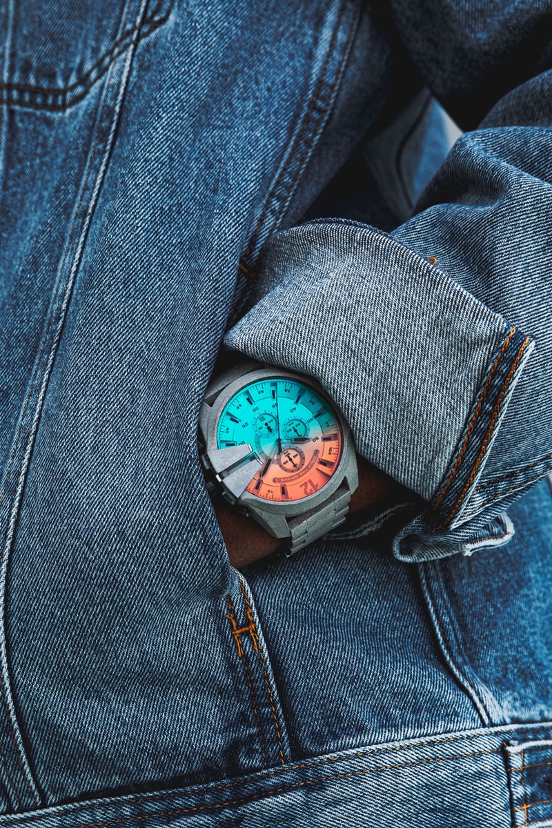 Kirk Knight x Diesel Mega Chief Concrete Watch lookbook grey red blue gradient ombre gun metal chronograph denim jeans koey bada$$