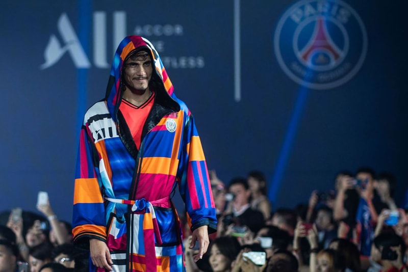 KOCHÉ Reimagines PSG's Football Kit Into a Colorful Boxer's Robe football soccer paris saint-germain dress kylian mbappe
