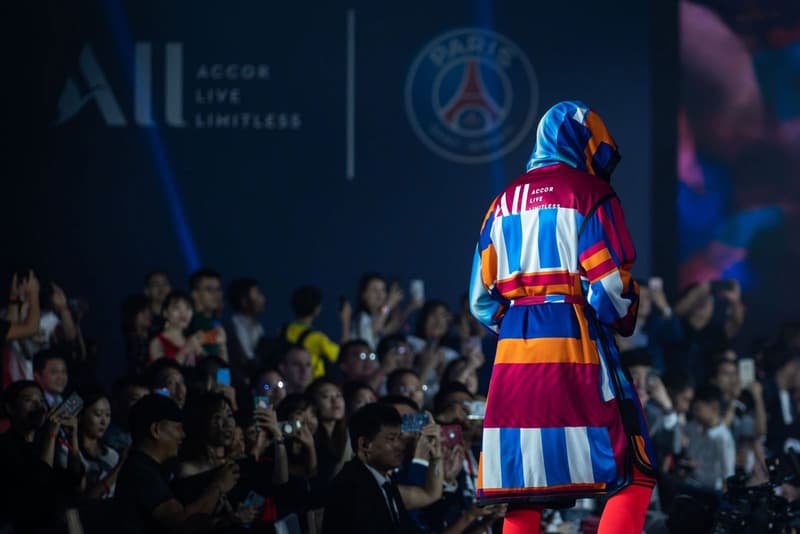 KOCHÉ Reimagines PSG's Football Kit Into a Colorful Boxer's Robe football soccer paris saint-germain dress kylian mbappe