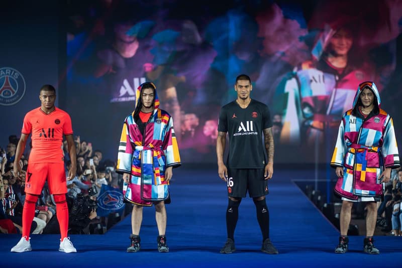 KOCHÉ Reimagines PSG's Football Kit Into a Colorful Boxer's Robe football soccer paris saint-germain dress kylian mbappe