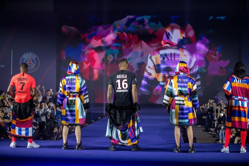 KOCHÉ Reimagines PSG's Football Kit Into a Colorful Boxer's Robe football soccer paris saint-germain dress kylian mbappe