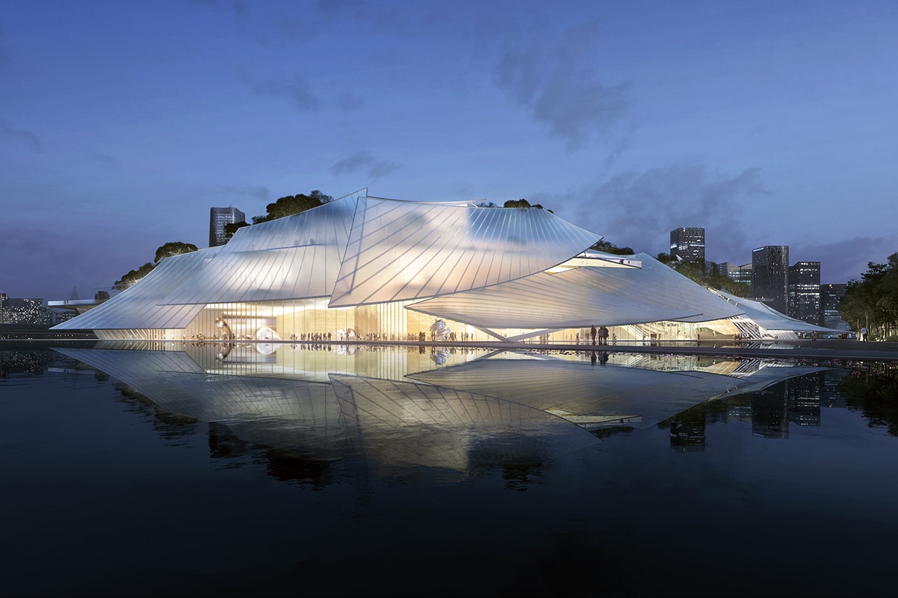 MAD Designs Yiwu Grand Theatre Architectural References Chinese Junk Boat Shape Sails Glass Water Ship Lake Dongyang River China Zhejiang province Theatre Complex theater