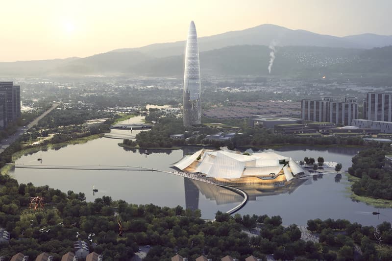 MAD Designs Yiwu Grand Theatre Architectural References Chinese Junk Boat Shape Sails Glass Water Ship Lake Dongyang River China Zhejiang province Theatre Complex theater