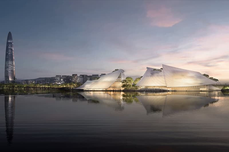 MAD Designs Yiwu Grand Theatre Architectural References Chinese Junk Boat Shape Sails Glass Water Ship Lake Dongyang River China Zhejiang province Theatre Complex theater