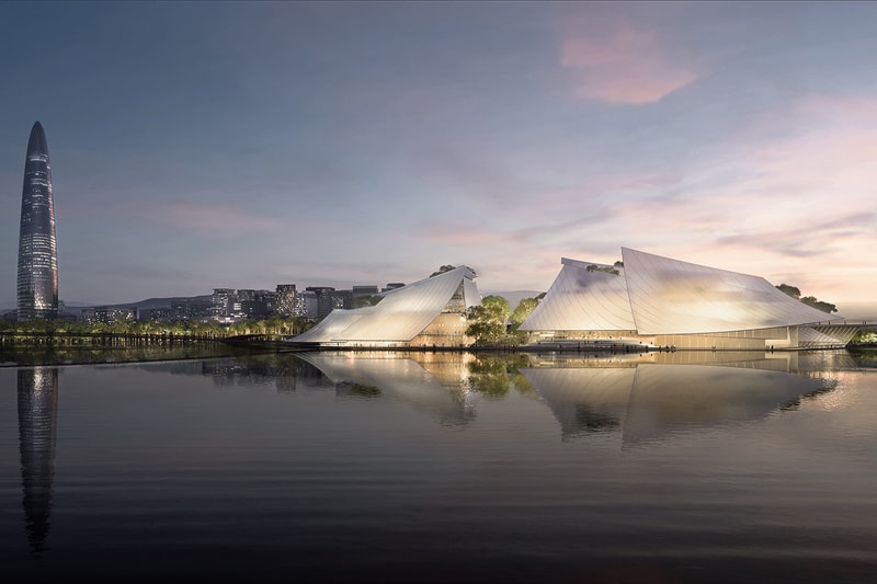 MAD Designs Yiwu Grand Theatre Architectural References Chinese Junk Boat Shape Sails Glass Water Ship Lake Dongyang River China Zhejiang province Theatre Complex theater