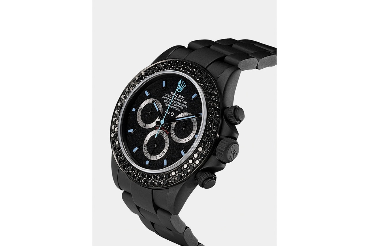 MAD Paris Rolex Daytona Sapphire 40mm Watch Release Information $47049 USD Closer Look Luxury Timepiece Precious Gemstones Oyster Perpetual Chronometer DLC Coating