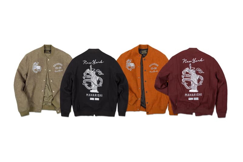 maharishi NYC Tour Capsule Collection Jackets Long Sleeves Crew Necks Wool Dragon Lady Liberty Black Orange Maroon Brown Gray White
