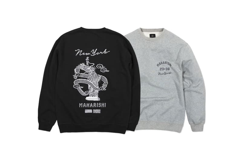 maharishi NYC Tour Capsule Collection Jackets Long Sleeves Crew Necks Wool Dragon Lady Liberty Black Orange Maroon Brown Gray White