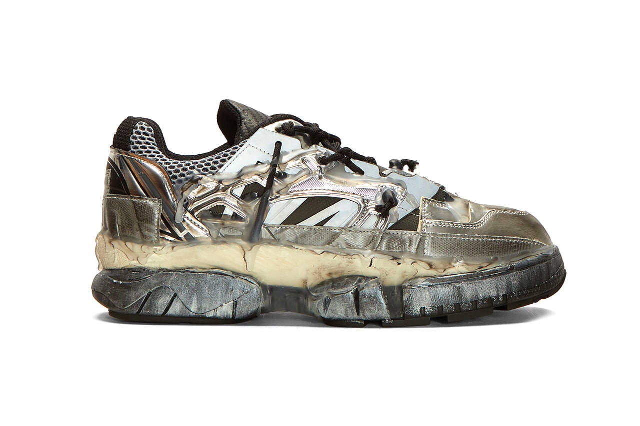 Maison Margiela Fusion Sneakers Black & Silver Release shoes designer  Made in Italy 100% Leather. 100% Textile. 100% Rubber. falling apart deconstructed duct tape mesh hot glue 