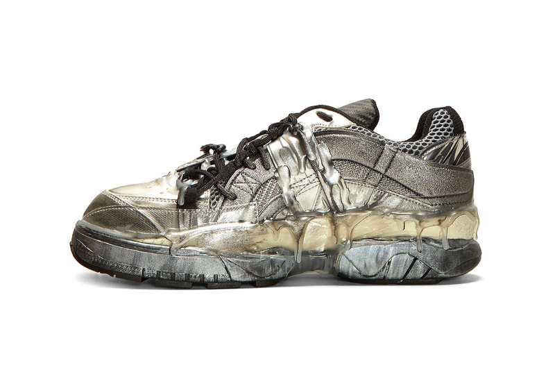 Maison Margiela Fusion Sneakers Black & Silver Release shoes designer  Made in Italy 100% Leather. 100% Textile. 100% Rubber. falling apart deconstructed duct tape mesh hot glue 