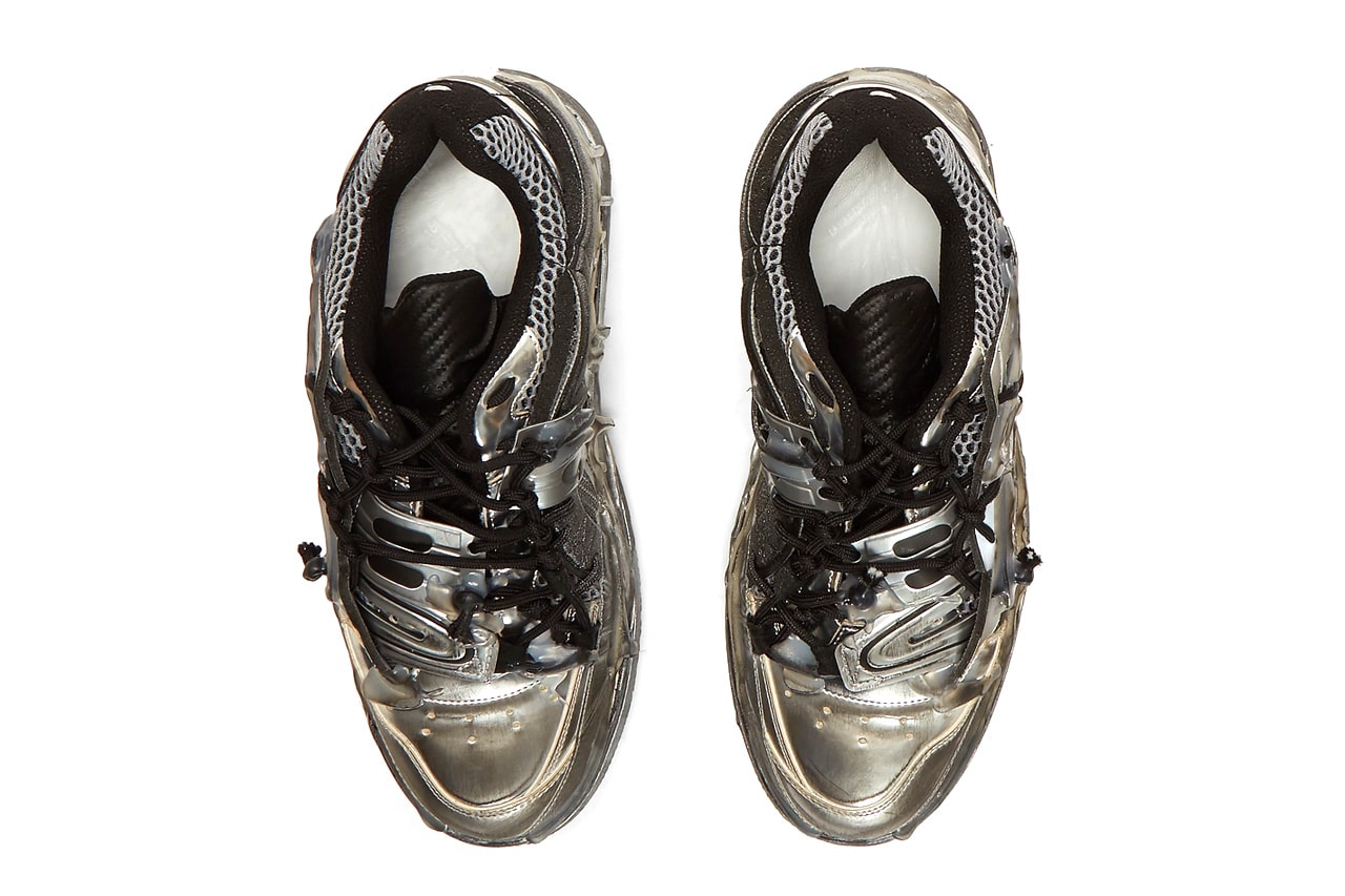 Maison Margiela Fusion Sneakers Black & Silver Release shoes designer  Made in Italy 100% Leather. 100% Textile. 100% Rubber. falling apart deconstructed duct tape mesh hot glue 