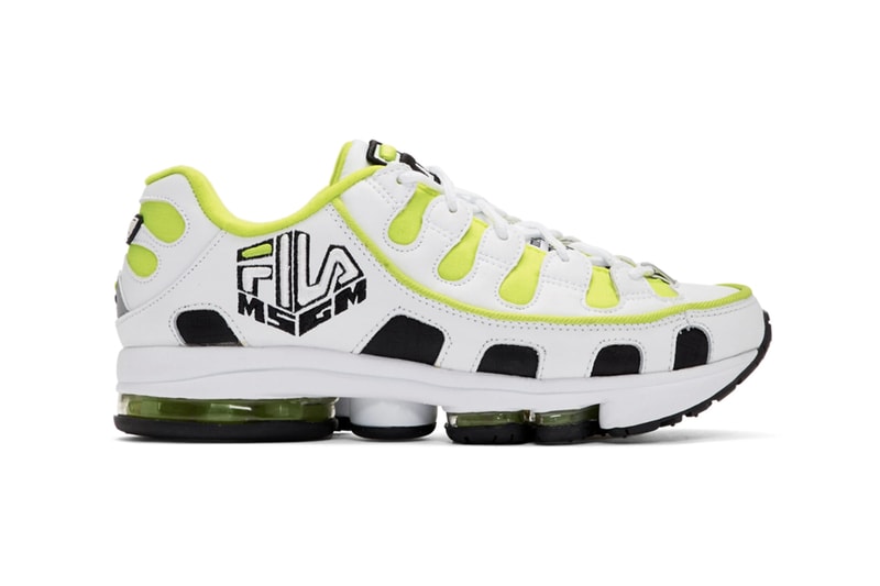 MSGM x Fila Edition Silva Trainer Sneakers Release Information Black Red White Neon Yellow Ripstop Faux Leather Faux Suede 3M Reflective Tonal Trim 2A Technology