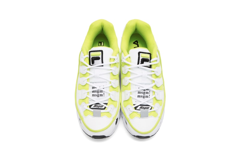 MSGM x Fila Edition Silva Trainer Sneakers Release Information Black Red White Neon Yellow Ripstop Faux Leather Faux Suede 3M Reflective Tonal Trim 2A Technology