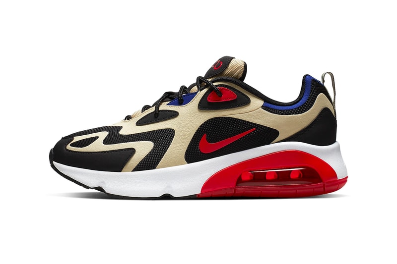 Nike Air Max 200 Team Gold University Red air unit sole mesh perwinkle suede heel reflective bubbles tint chunky round laces blue sneaker footwear swoosh