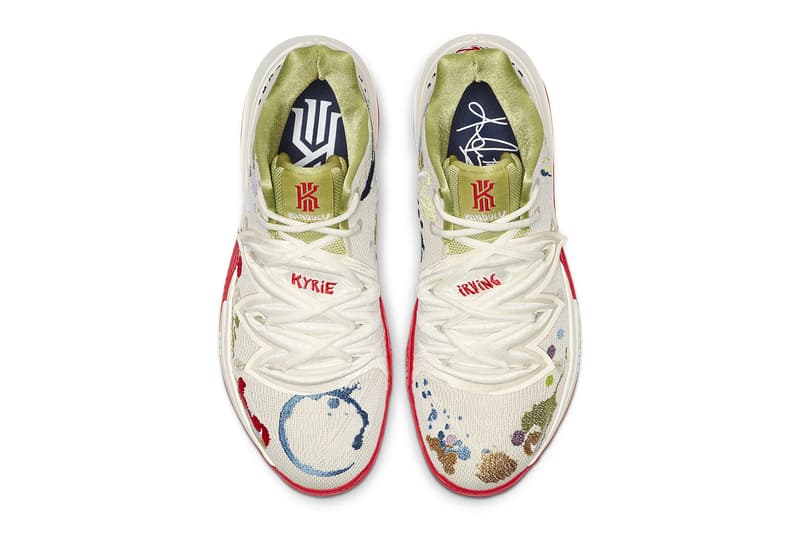 Painted Shoes Drip 9 https%3A%2F%2Fhypebeast.com%2Fimage%2F2019%2F07%2Fnike kyrie irving 5 pat peltier bandulu street couture light ivory dark orchid mesh cushion neoprene paint splatter release 003