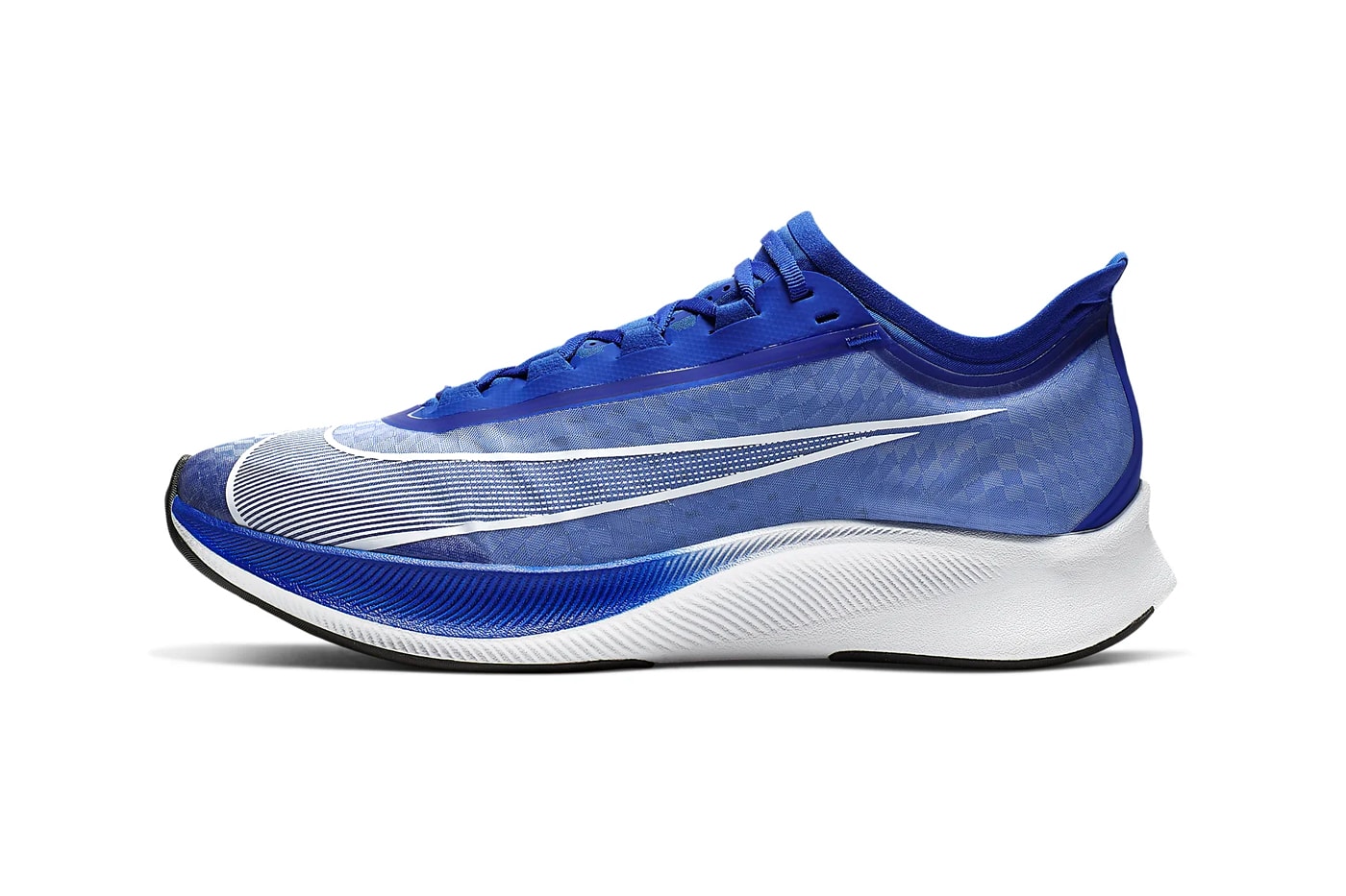 Nike Zoom Fly 3 Racer Blue Wolf Grey Black Pumice White Atmosphere Grey colorways tpu uppers react midsole vaporweave fastening lacing duo toned colorblock running time stamp