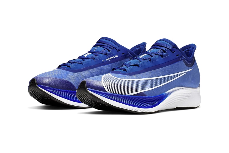 Nike Zoom Fly 3 Racer Blue Wolf Grey Black Pumice White Atmosphere Grey colorways tpu uppers react midsole vaporweave fastening lacing duo toned colorblock running time stamp