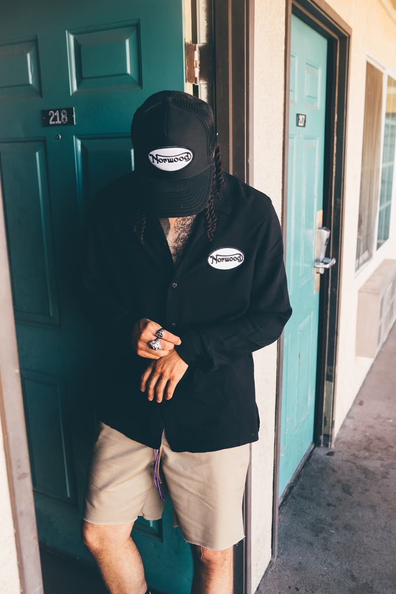 Norwood Chapter Spring/Summer 2020 collection Lookbook editorial images ali saint q Hoodies Pants Tees Shirts Shorts Accessories Orange White Green Black Brown Yellow Purple Gray