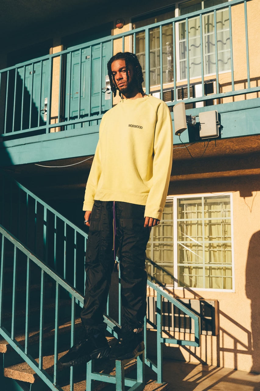 Norwood Chapter Spring/Summer 2020 collection Lookbook editorial images ali saint q Hoodies Pants Tees Shirts Shorts Accessories Orange White Green Black Brown Yellow Purple Gray