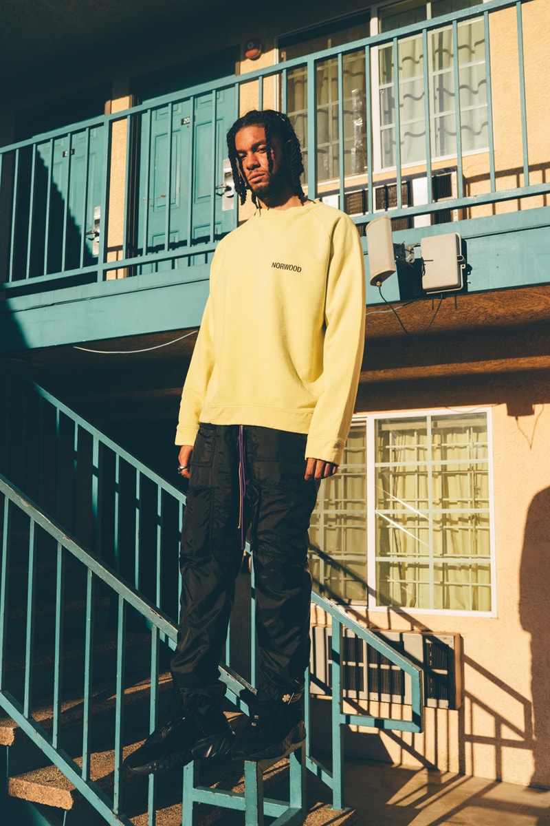 Norwood Chapter Spring/Summer 2020 collection Lookbook editorial images ali saint q Hoodies Pants Tees Shirts Shorts Accessories Orange White Green Black Brown Yellow Purple Gray