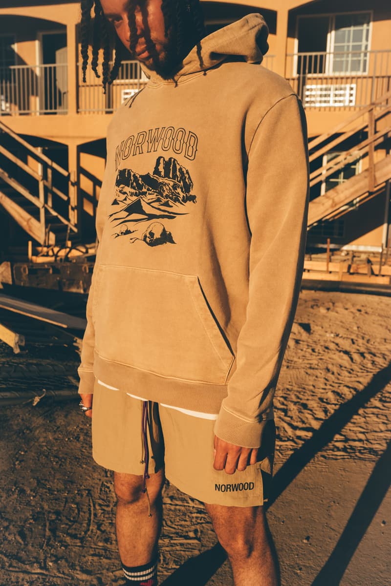 Norwood Chapter Spring/Summer 2020 collection Lookbook editorial images ali saint q Hoodies Pants Tees Shirts Shorts Accessories Orange White Green Black Brown Yellow Purple Gray