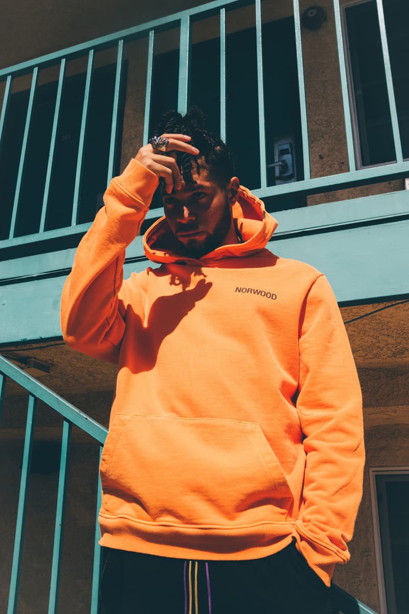 Norwood Chapter Spring/Summer 2020 collection Lookbook editorial images ali saint q Hoodies Pants Tees Shirts Shorts Accessories Orange White Green Black Brown Yellow Purple Gray