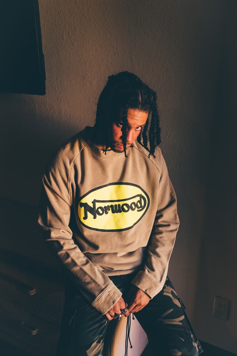 Norwood Chapter Spring/Summer 2020 collection Lookbook editorial images ali saint q Hoodies Pants Tees Shirts Shorts Accessories Orange White Green Black Brown Yellow Purple Gray