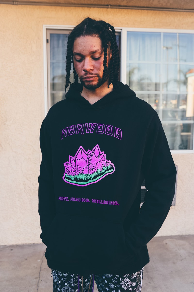 Norwood Chapter Spring/Summer 2020 collection Lookbook editorial images ali saint q Hoodies Pants Tees Shirts Shorts Accessories Orange White Green Black Brown Yellow Purple Gray