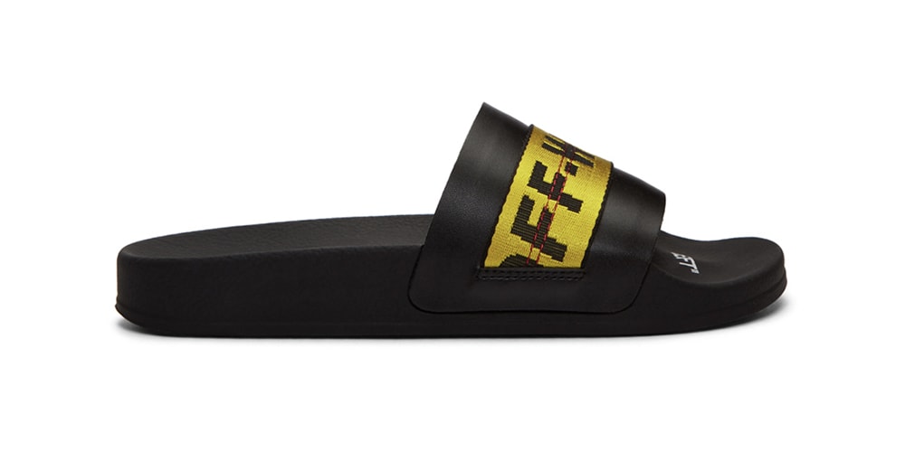 Off-White Black Slides with Yellow Branded Strap Off-White Black/Yellow Leather Logo Slide Sandals Size 41  main image 4