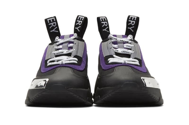 Palm Angels Recovery Lace Up Sneakers Black Purple chunky midsole rubber plating velcro straps pull tab lace cage suede articulated curved heel trim gloss