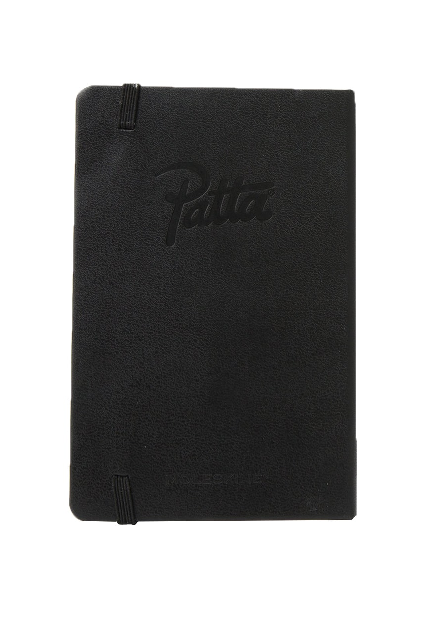Patta x Moleskin Notebook Black Release Information Cop Online Lined Acid Free Paper 70gsm Italian Hardcover Leather Bound Book Ribbon Bookmark Elastic Closure Writing