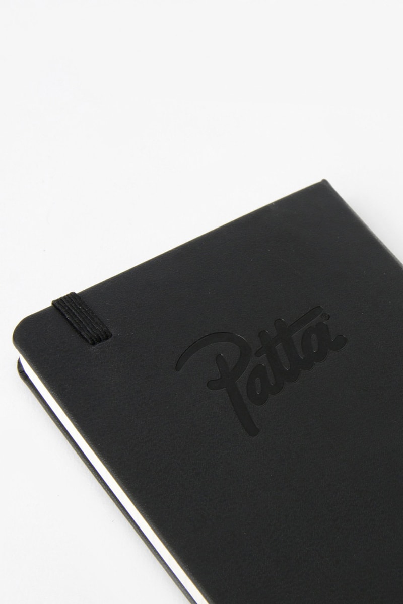 Patta x Moleskin Notebook Black Release Information Cop Online Lined Acid Free Paper 70gsm Italian Hardcover Leather Bound Book Ribbon Bookmark Elastic Closure Writing