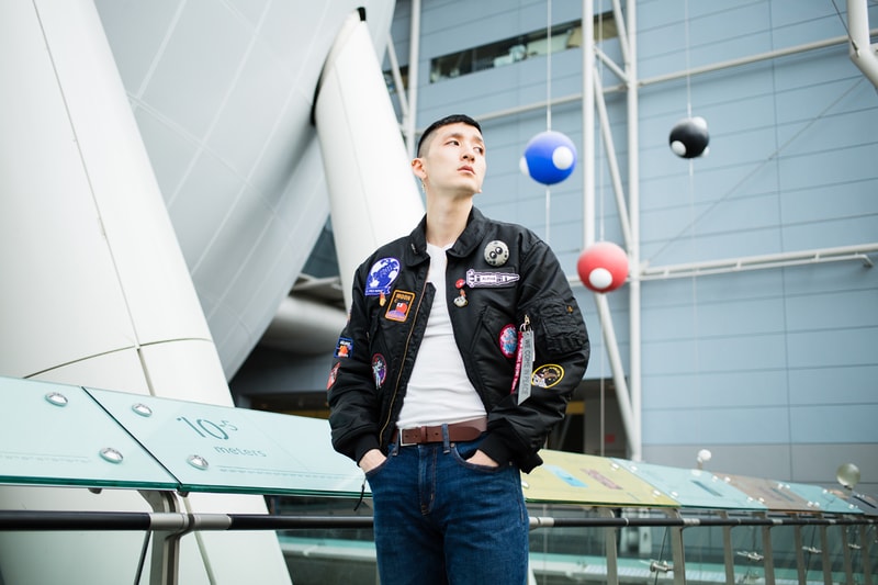 PINTRILL Alpha Industries CWU 45/P Space Race Flight Jacket Fall/Winter 2019 Collection Pins Patches NASA Moon Black Blue Red White Apollo 11 Moon Outer Space Aliens Area 51 Solar System Badges We Come In Piece Remove Before Flight Orbit 