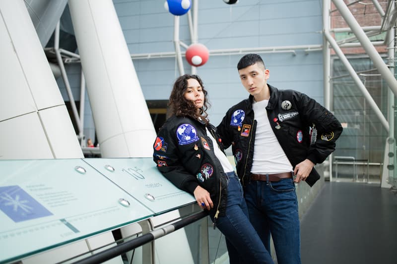 PINTRILL Alpha Industries CWU 45/P Space Race Flight Jacket Fall/Winter 2019 Collection Pins Patches NASA Moon Black Blue Red White Apollo 11 Moon Outer Space Aliens Area 51 Solar System Badges We Come In Piece Remove Before Flight Orbit