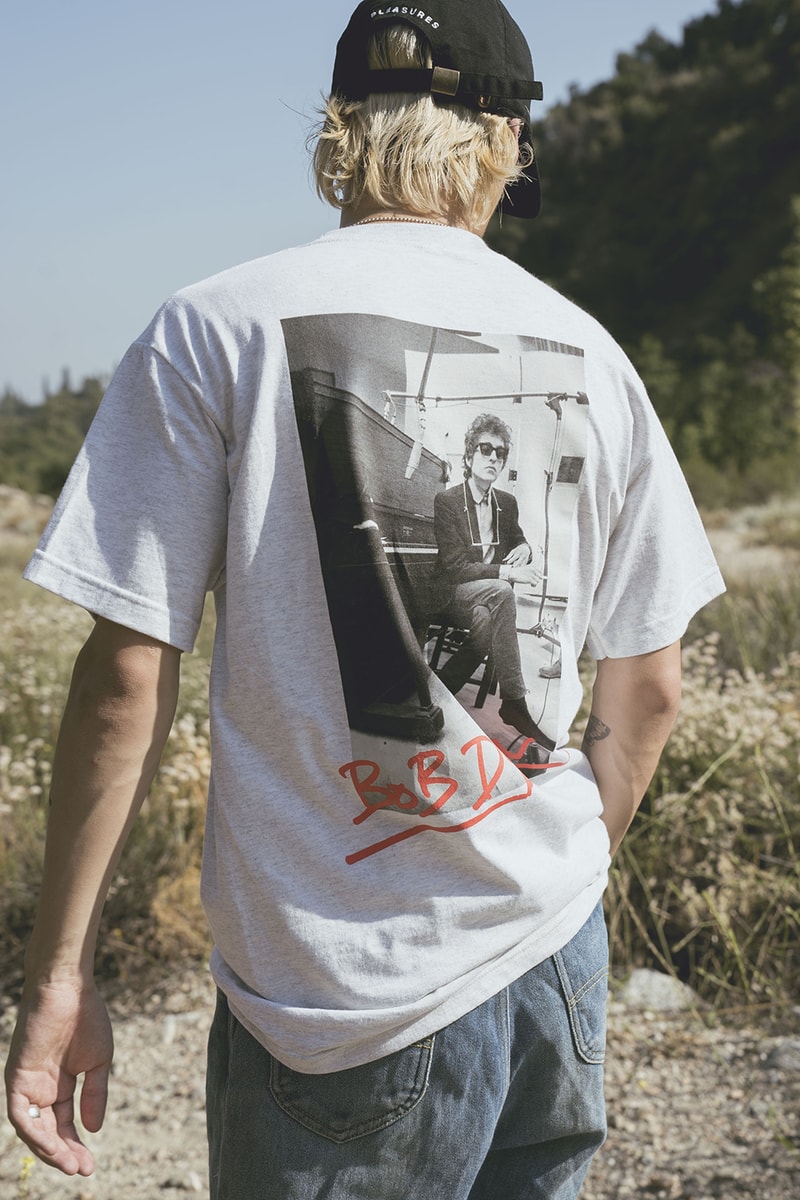 Bob Dylan x Pleasures Capsule Collection Lookbook graphic t-shirts hats hoodie sweatshirts shirts release info price drop date sony music