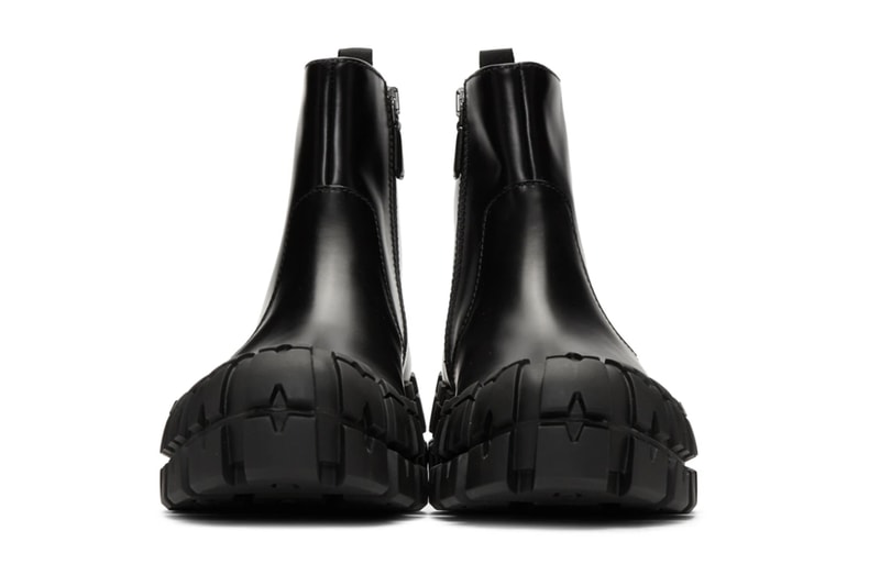 Prada Black Wheel Sole Zip Boots and Derbys classic tonal stitching eyelets tire treads thick chunky made in italy leather sleek minimal green
