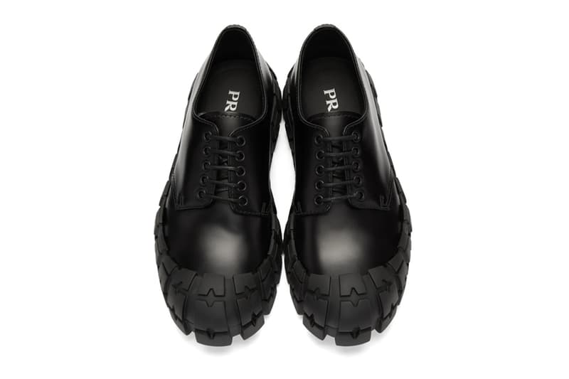 Prada Black Wheel Sole Zip Boots and Derbys classic tonal stitching eyelets tire treads thick chunky made in italy leather sleek minimal green