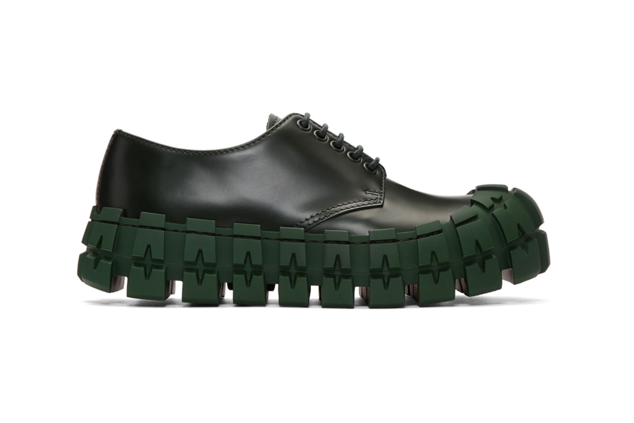 Prada Black Wheel Sole Zip Boots and Derbys classic tonal stitching eyelets tire treads thick chunky made in italy leather sleek minimal green